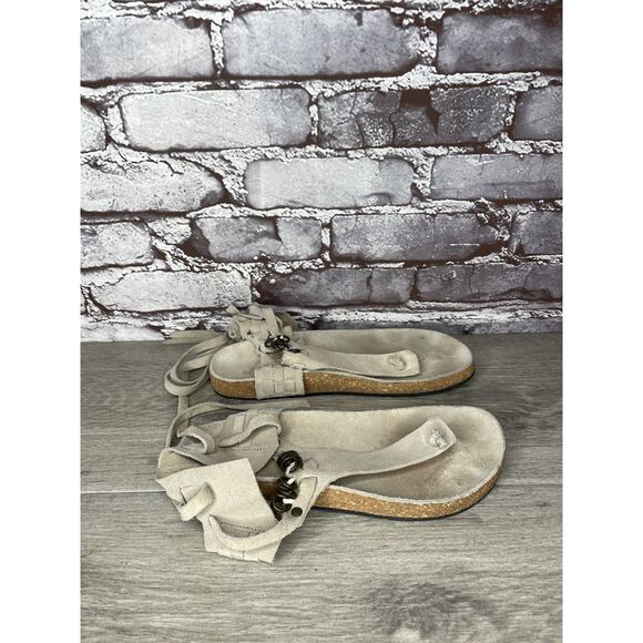 Free People Grey Suede Leather Collins Thong Chain Strappy Sandals Women 37EU/6M - Picture 3 of 16